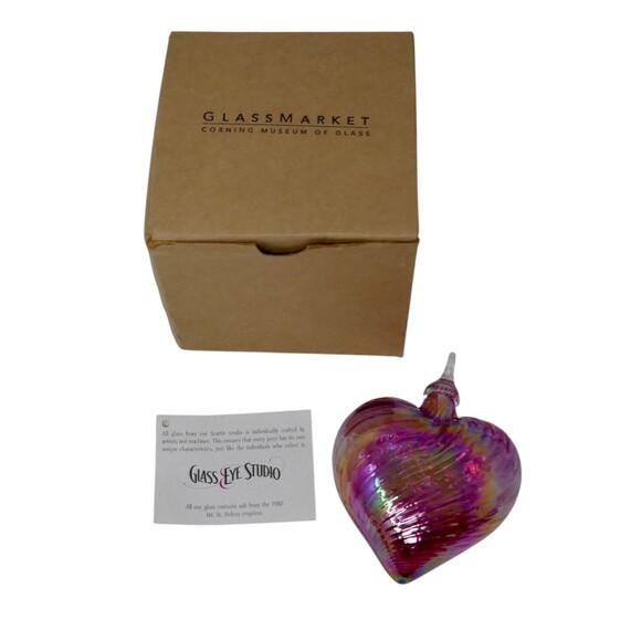Glass Eye Studio Seattle Handmade Iridescent Rainbow Swirl Heart Ornament - Picture 1 of 13